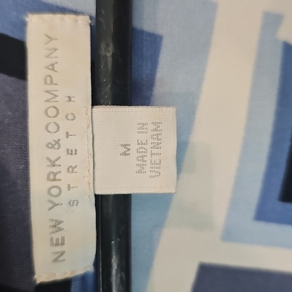 Geometric Blue and White Wrap Women's Dress - Picture 3 of 4